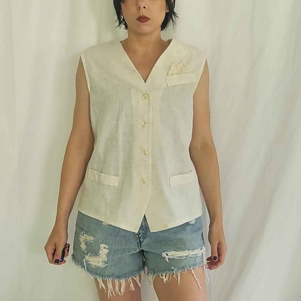 90s Cream Sleeveless Blouse